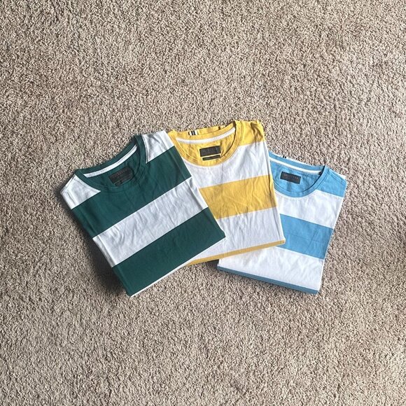 New SELECTED green & White Striped Cotton T-Shirt - Size L (Unisex) - Picture 2 of 8